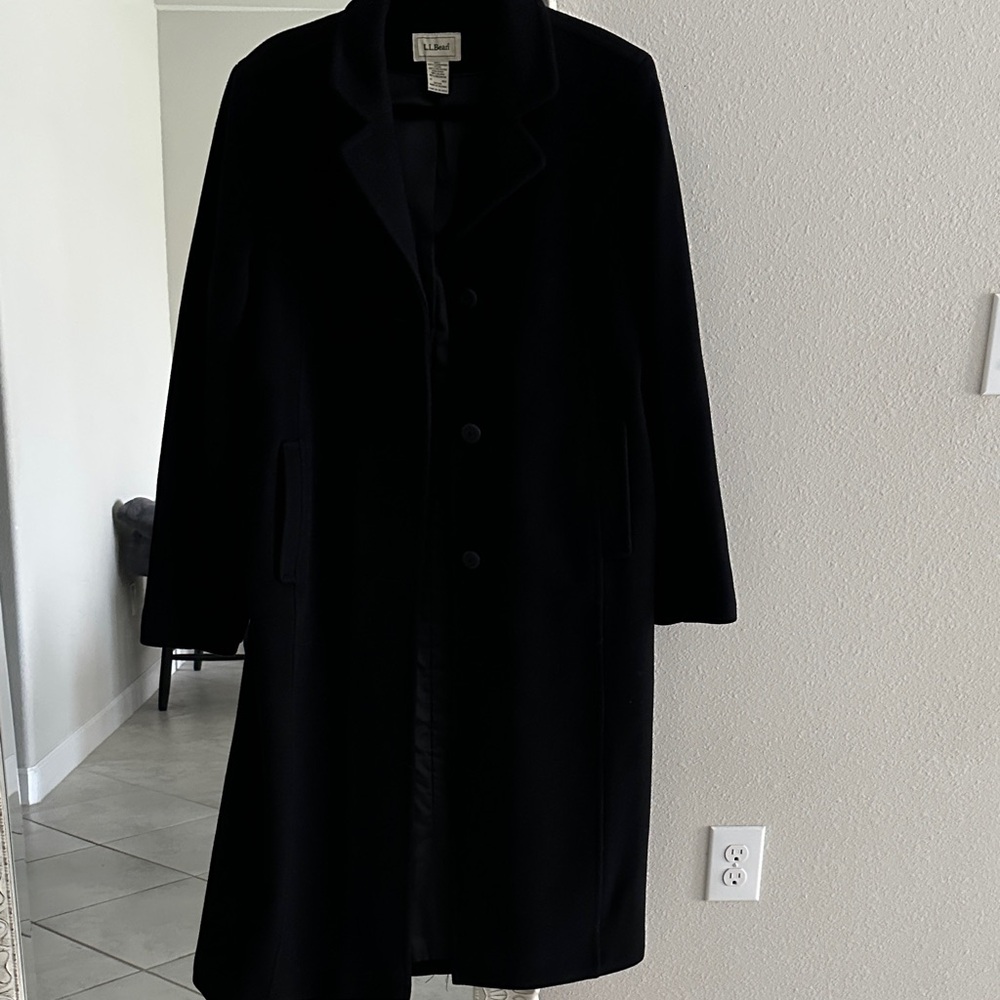 L.L. Bean Long Black Lambswool Lining Coat